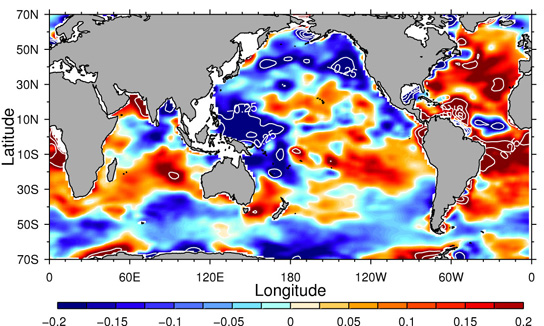 Surface salinity changes for 1950 to 2000