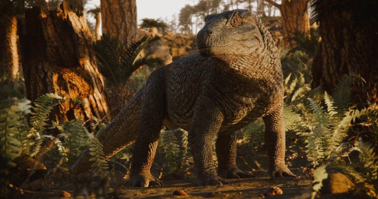 Tainrakuasuchus Bellator Standing in Triassic Forest