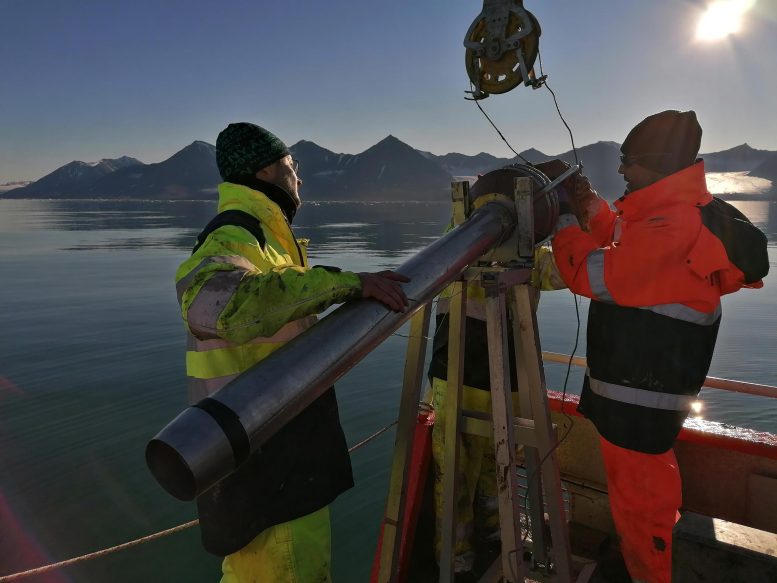 Collecting ocean sediment samples near Svalbard