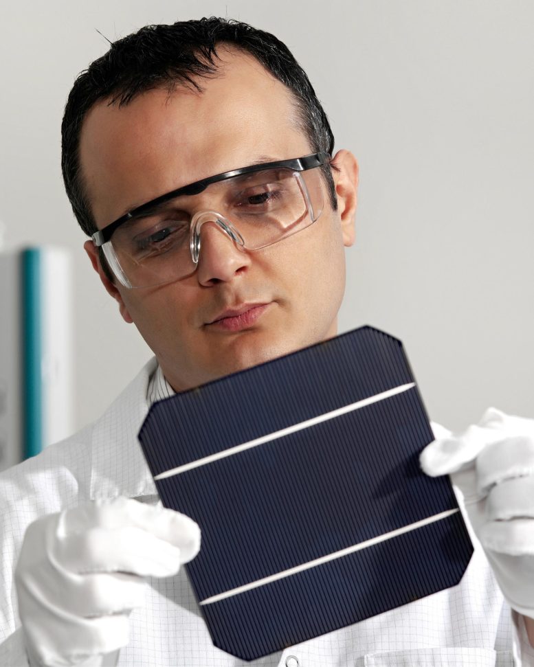 Technician Inspects Solar Cell