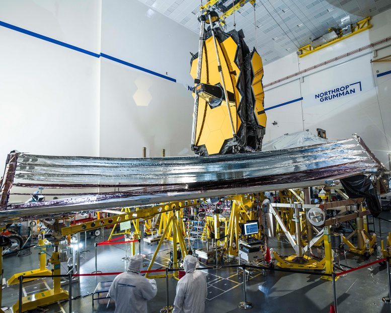Technicians Inspect James Webb Space Telescope's Sunshield