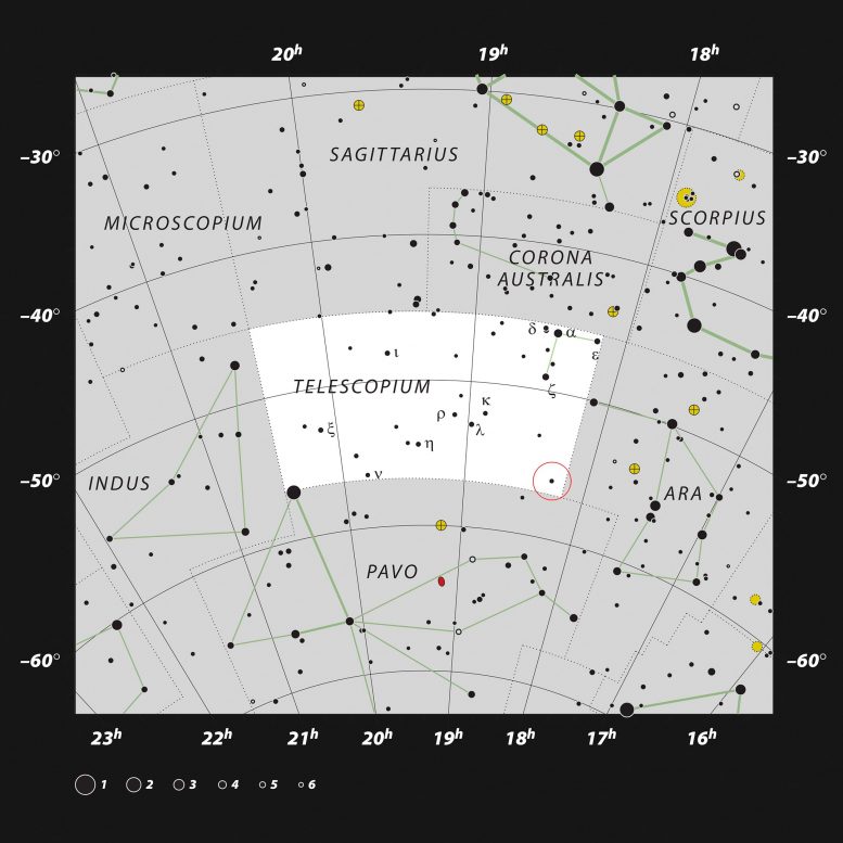 Telescopium Constellation HR 6819 Location