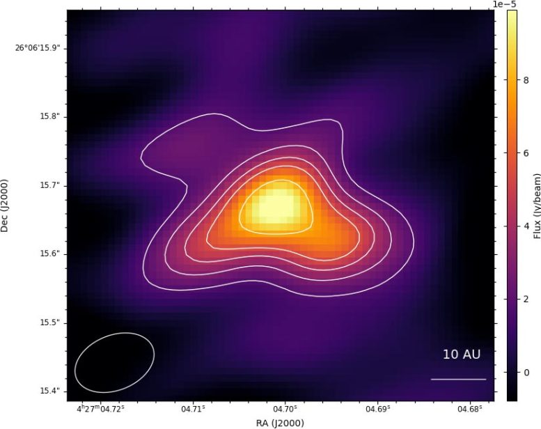 DG Tauri 주변의 기울어진 원시행성 원반과 자갈 형성