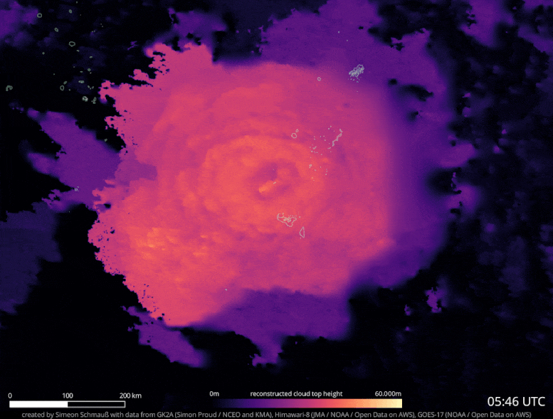 Tonga Eruption Height Map