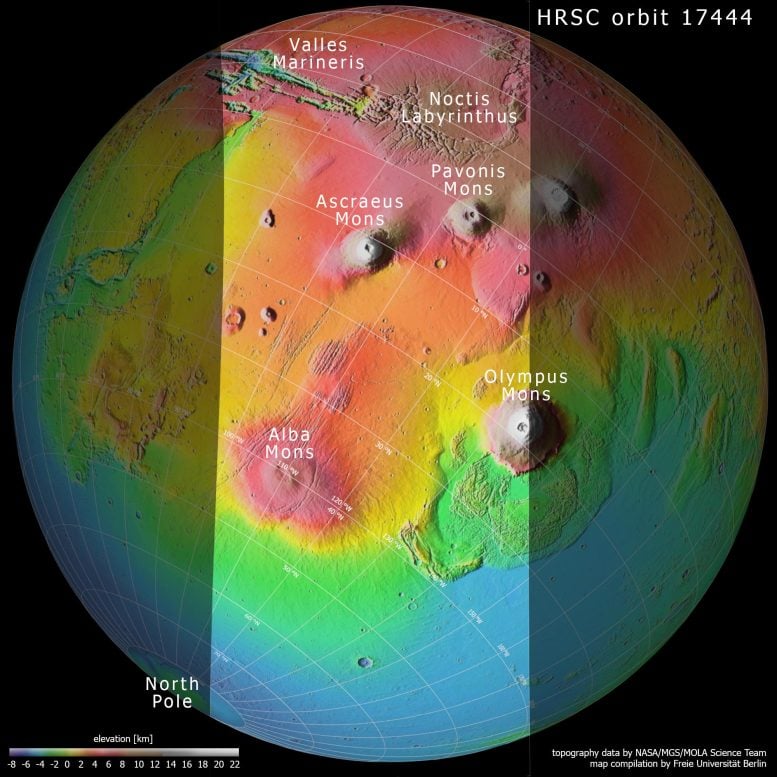 טופוגרפיה של אזור תרסיס על מאדים