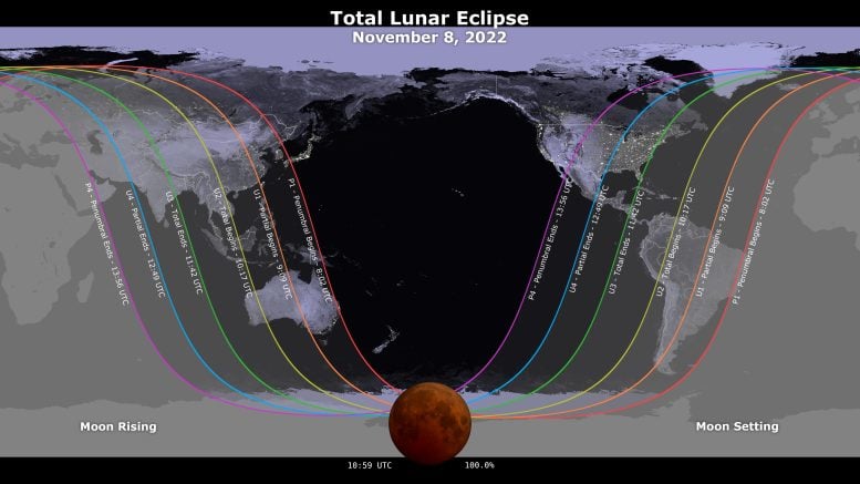 Total Lunar Eclipse Visibility Map November 2022