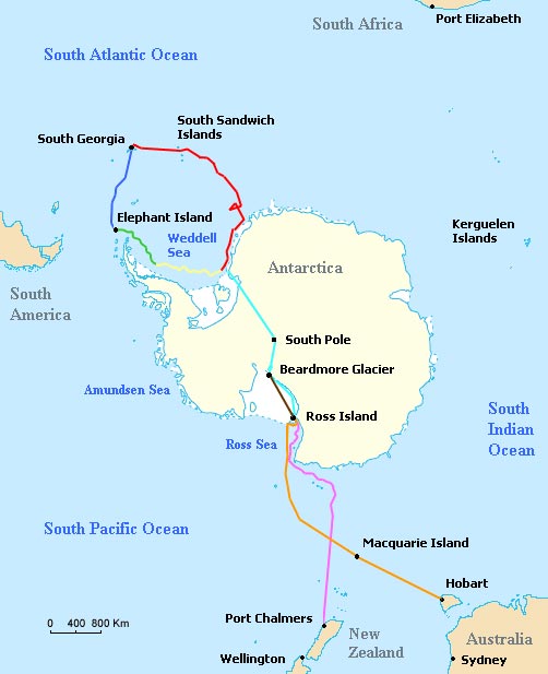 Trans-Antarctic Expedition Voyages Map