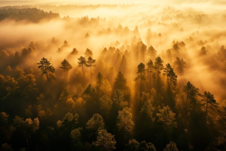 Khái niệm nghệ thuật cô lập carbon trong sương mù rừng cây