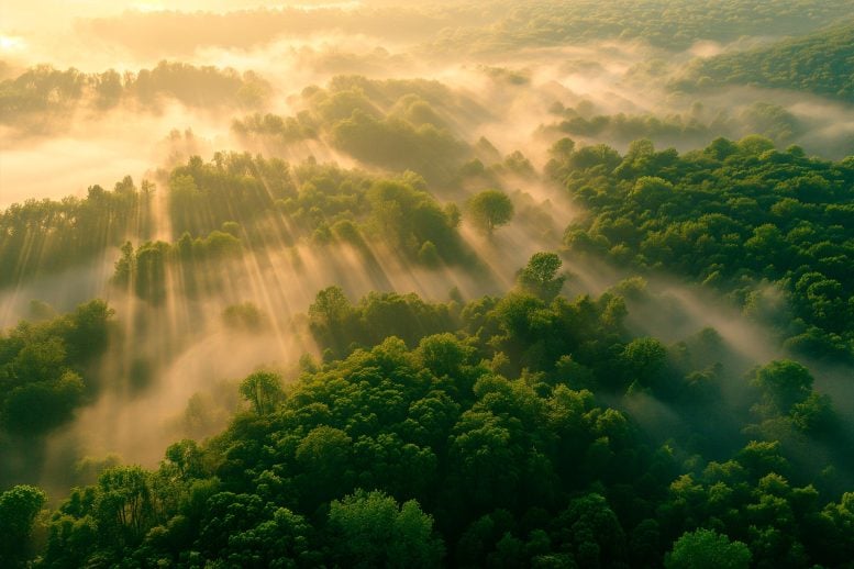 Tree Forest Fog Carbon Sequestration Concept