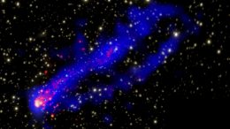 Two tails of X-ray emission have been seen trailing behind a galaxy