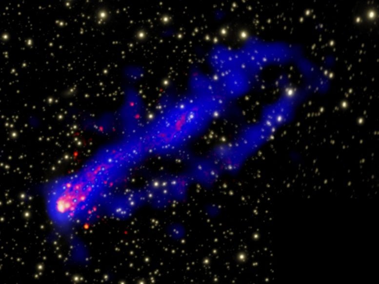 Two tails of X-ray emission have been seen trailing behind a galaxy