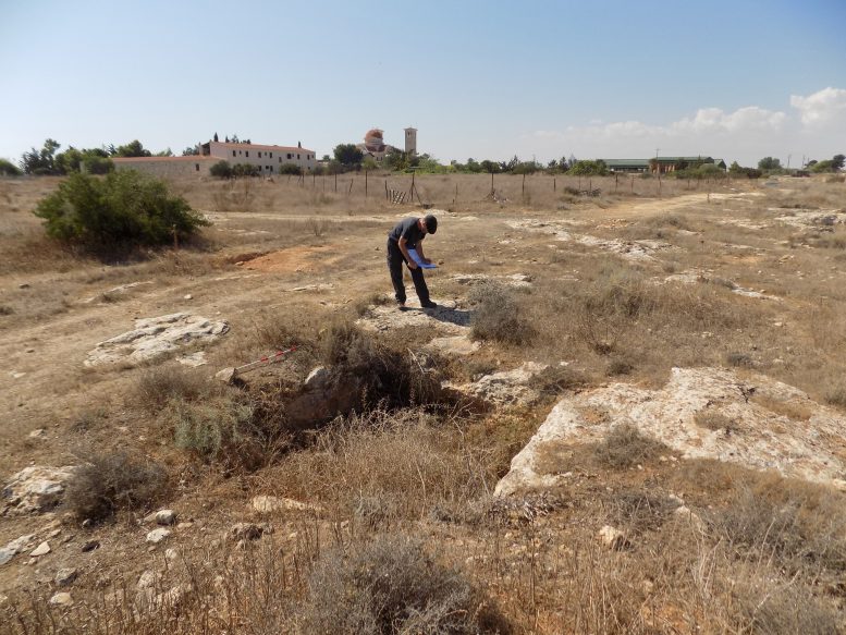 ULAS Archaeologist Matt Beamish Recording a Probable Byzantine Period Tomb Near Xylotymbou