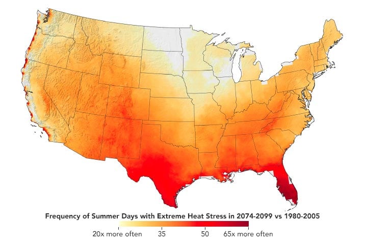 US Extreme Heat Stress Frequency Change Annotated