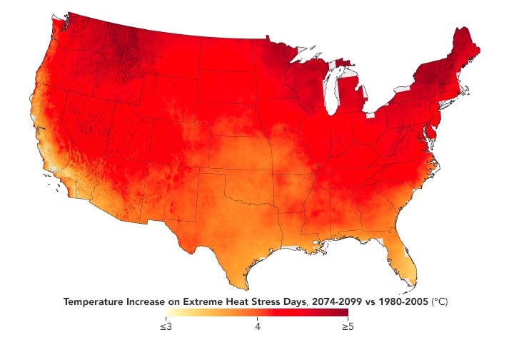 US Extreme Heat Stress Temperature Increase Annotated