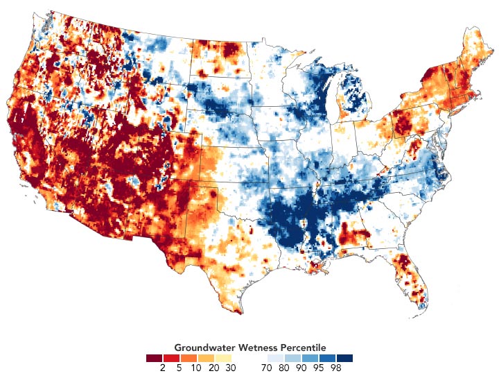 US Groundwater Wetness March 2021 Annotated
