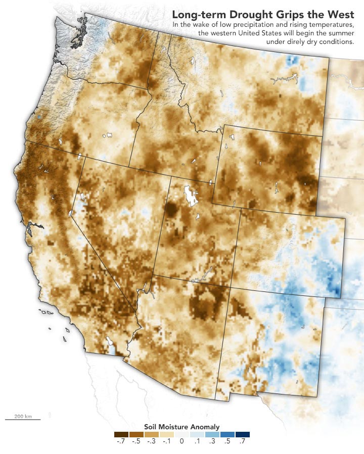 US West Drought Soil Moisture Anomaly June 2021