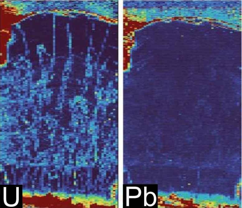 Uranium and Lead Maps of Fossil Eggshell