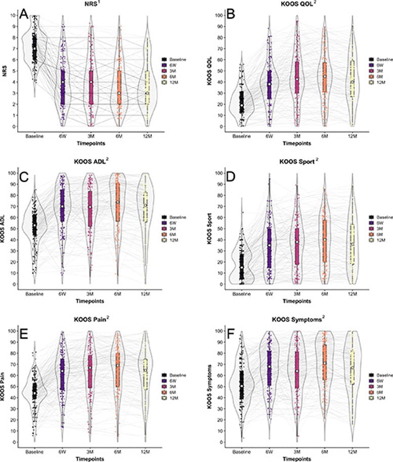 Violin Boxplots for Numeric Rating Scale Pain Score