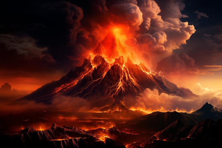 تصویر هنر مفهومی فوران آتشفشان انفجاری