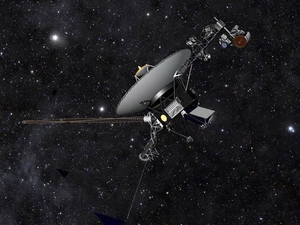 The Voyager spacecraft is traveling through space