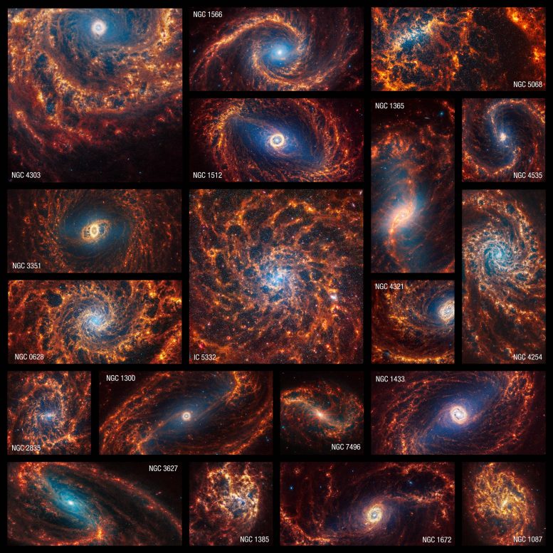 Webb’s Stunning Collection of 19 Face-On Spiral Galaxies