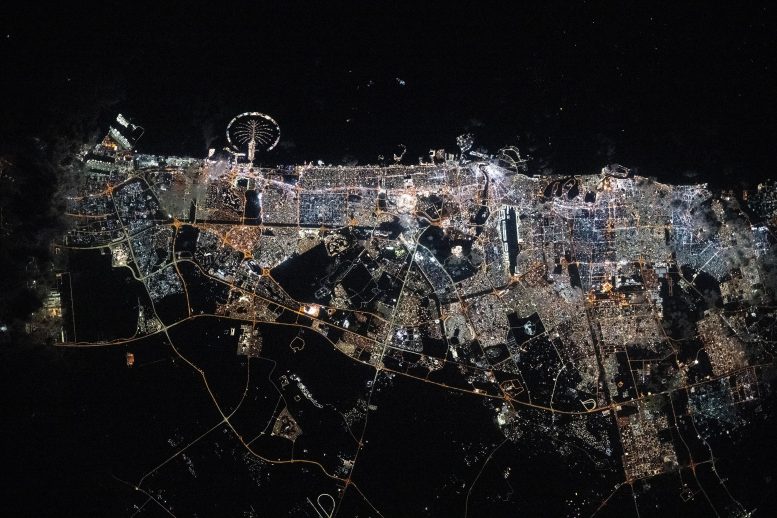 Well-Lit City of Dubai, United Arab Emirates From Space Station