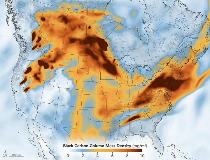 Wildfire Smoke Black Carbon Western North America July 2021 Annotated