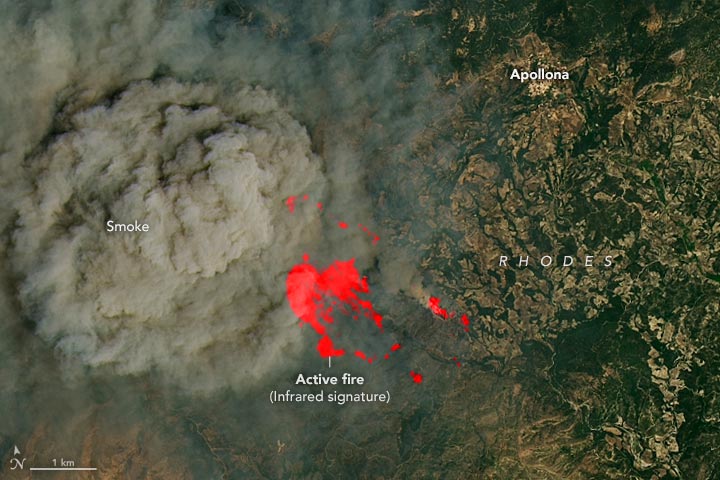 Wildfires Greek Island of Rhodes Annotated