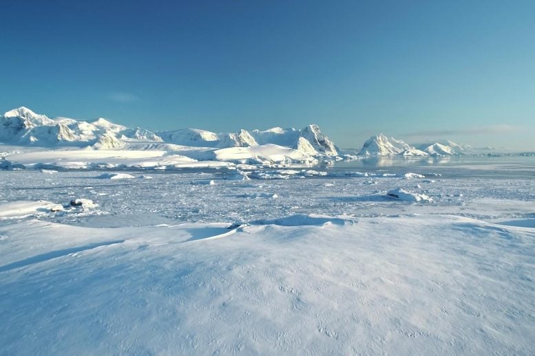 Winter Snow Covered Antarctica Aerial Landscape