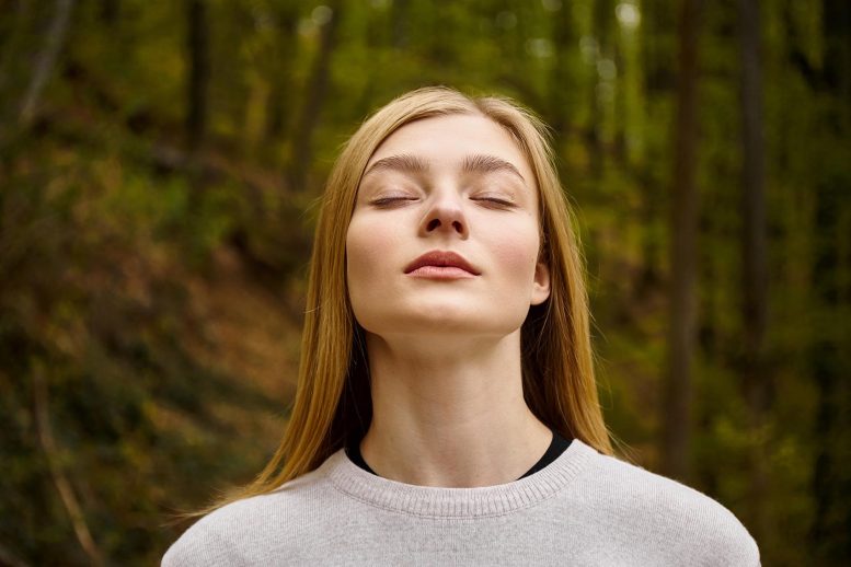 Woman Breathing Forest Air