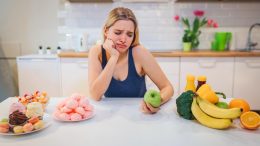 Woman Diet Struggle Healthy Unhealthy Food