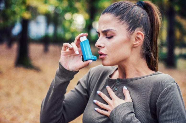 Woman Inhaler Asthma Outside