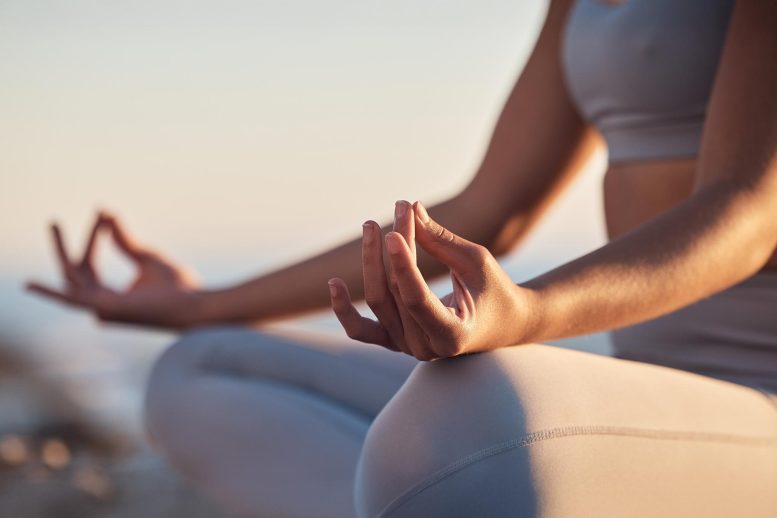 Woman Lotus Pose Meditation Sunset Beach
