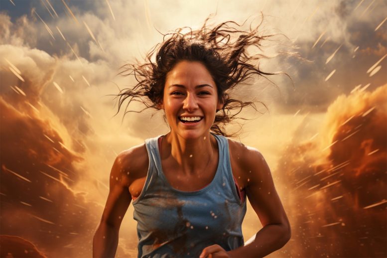 Woman Running Happy Art Concept