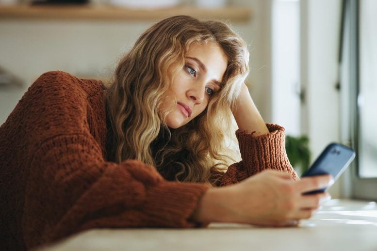 Woman Sad Eyes Young Adult Smartphone