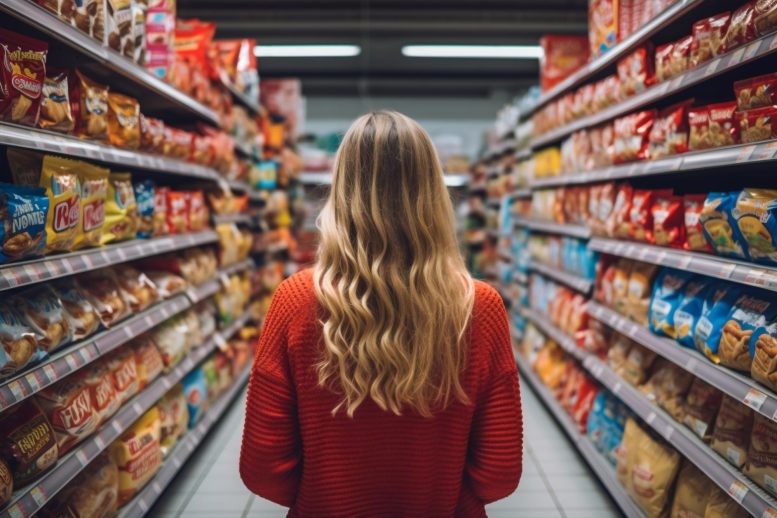 Woman Shopping Processed Food Supermarket