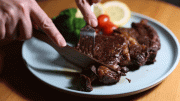 Wooden Knife Cutting Steak