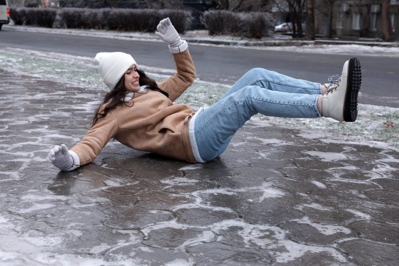 Young Woman Slip on Ice