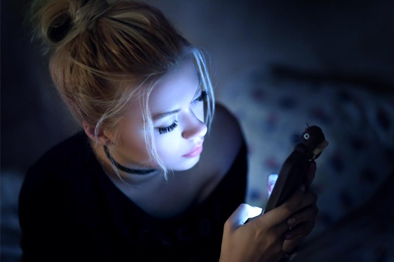Young Woman Smartphone Glow Night