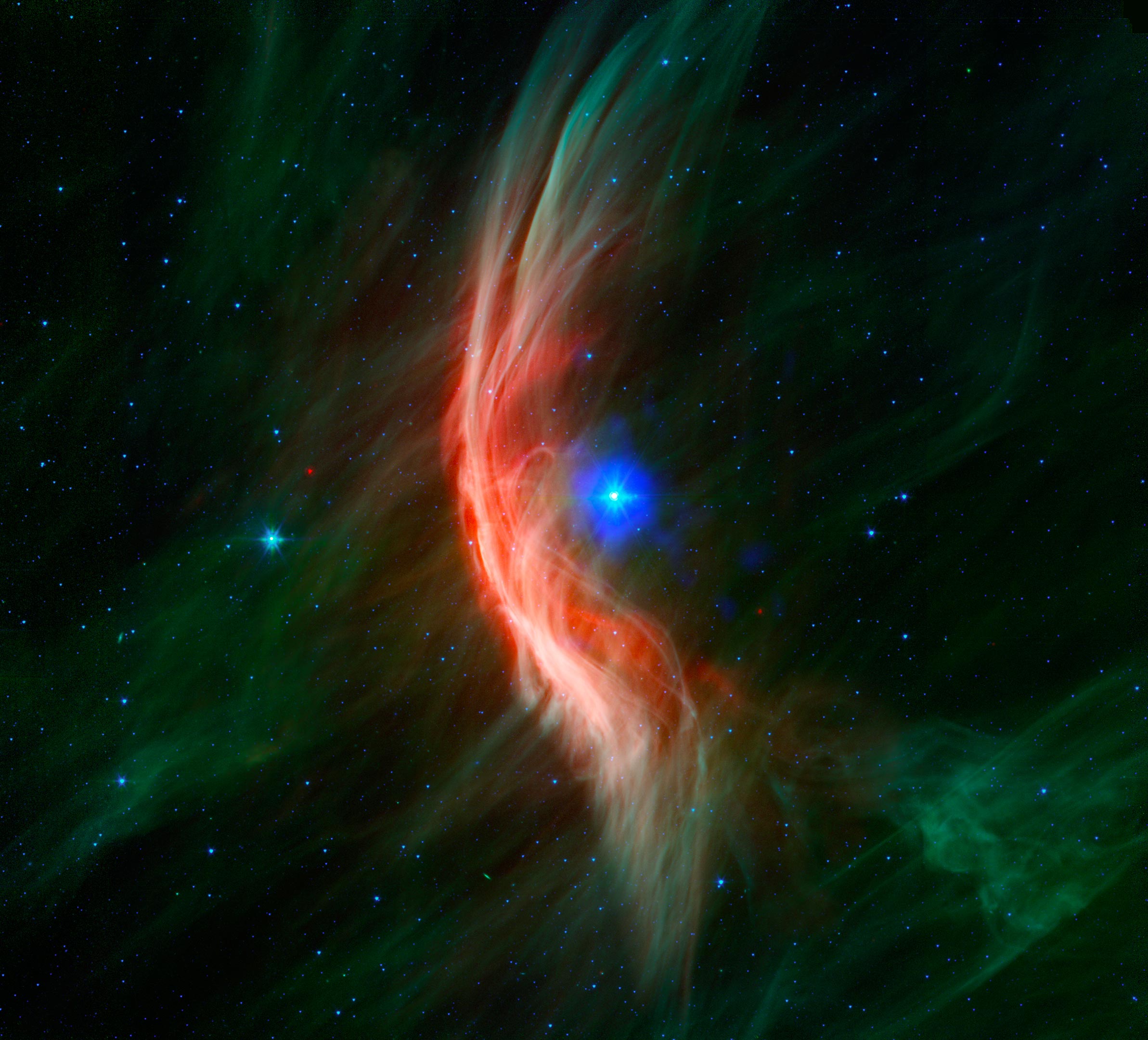 Eine erstaunliche Schockwelle von einem zurückgewiesenen Stern, der mit 100.000 Meilen pro Stunde durch den Weltraum rast