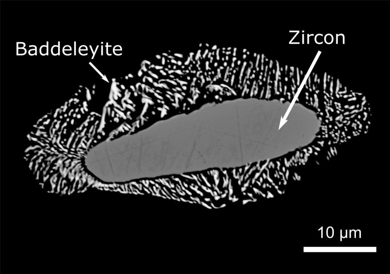 Zircon With Baddeleyite Rim Preserving Cubic Zirconia Orientations