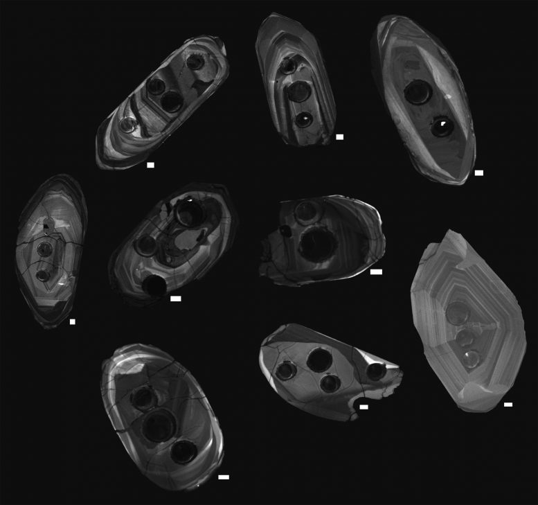 Zircons Photographed Using Cathodoluminescence