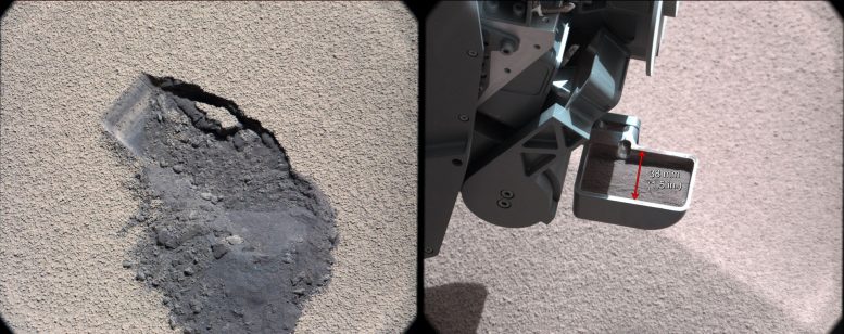 bite mark where NASA's Curiosity rover scooped up some Martian soil