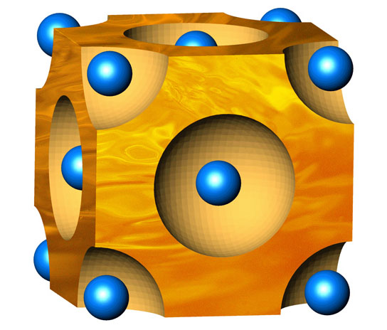 blue spheres represent selenium atoms forming a crystal lattice