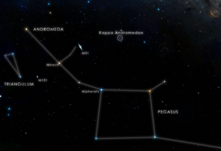 chart locates the star Kappa Andromedae
