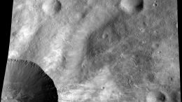 close up of part of the rim around the crater Canuleia on the giant asteroid Vesta