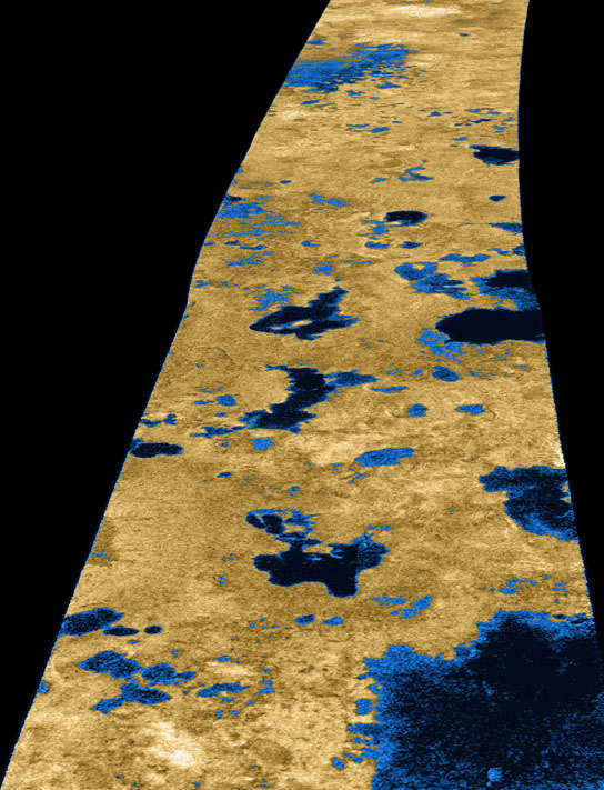 evidence for lakes of liquid hydrocarbons, probably methane or ethane, on Titan's surface
