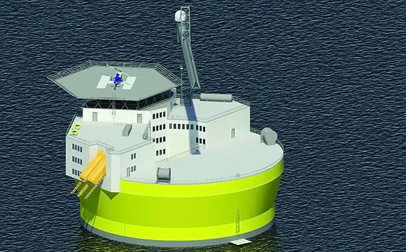 The proposed Offshore Floating Nuclear Plant structure is about 45 meters in diameter, and the plant will generate 300 megawatts of electricity. An alternative design for a 1,100 MW plant calls for a structure about 75 meters in diameter. In both cases, the structures include living quarters and helipads for transporting personnel, similar to offshore oil drilling platforms.