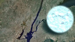 illustration compares the size of a neutron star to Manhattan