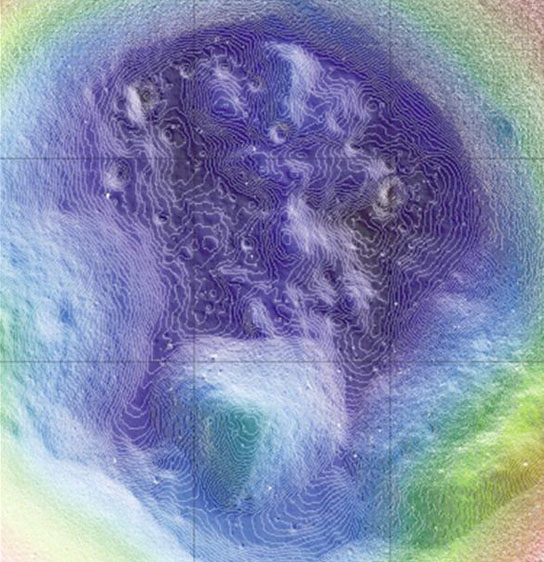 map showing the topography in the interior of Shackleton crater